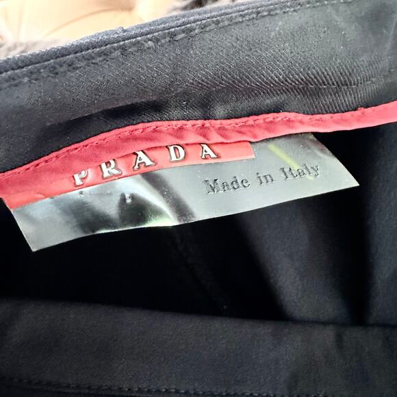 Prada Black Nylon Red Tab Mid Slim Straight Leg Dress Pants Side Zip IT 40 Women - Picture 10 of 11